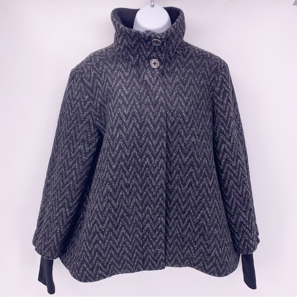 Prana Black & Gray Herringbone Pea Coat